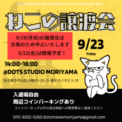 【中止】名古屋市守山区/ねこの譲渡会/0919