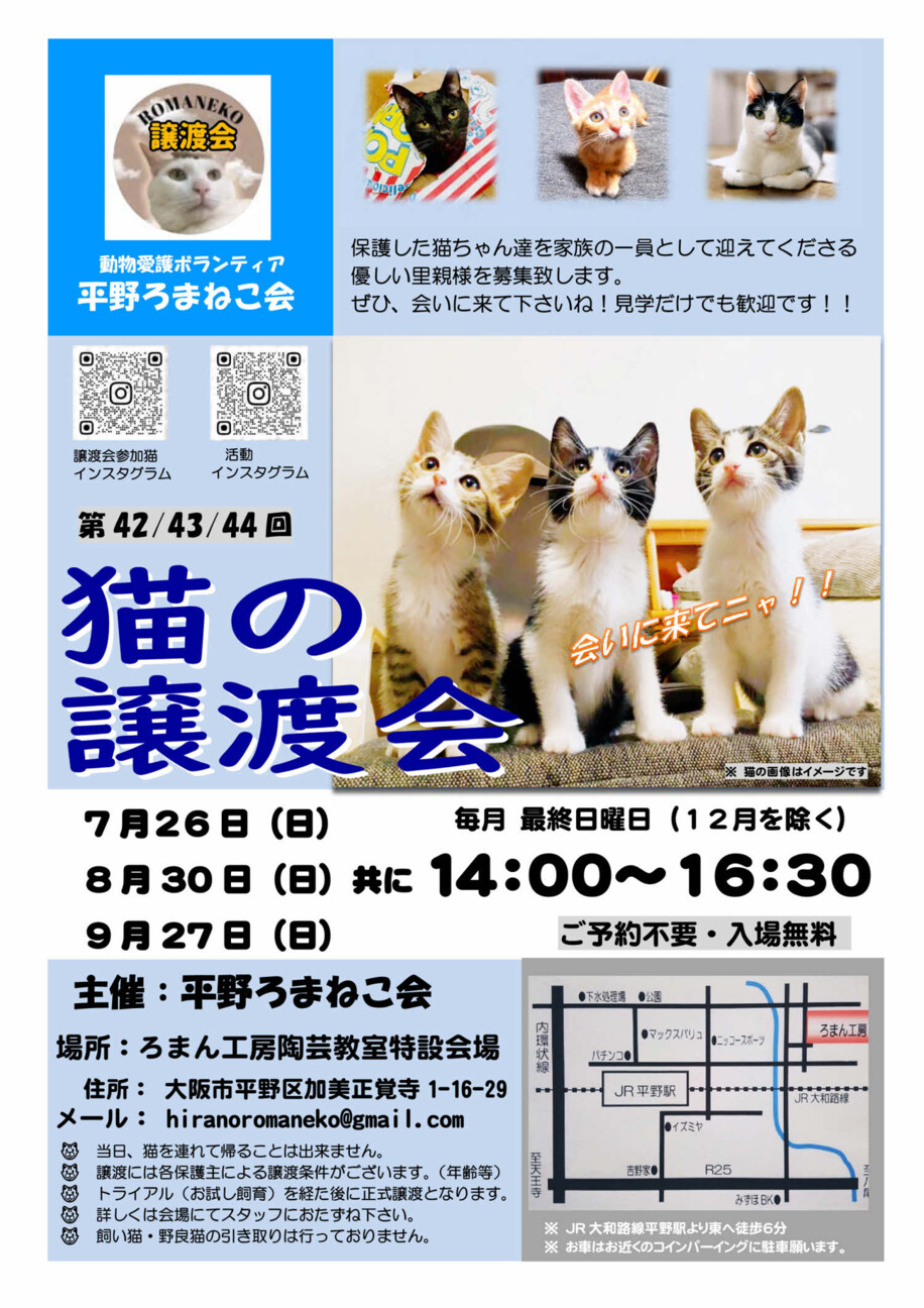 第42回 平野ろまねこ譲渡会」（平野ろまねこ会のイベント #29411